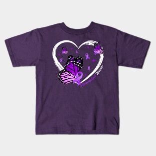 Fibromyalgia Awareness Day Warrior Survivor Butterfly Heart Kids T-Shirt